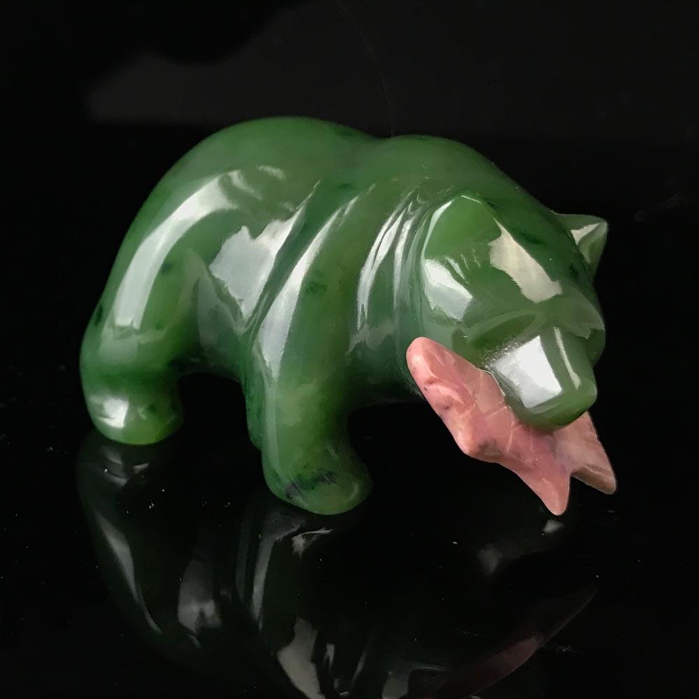 Jade Bear with Rhodonite Fish, Available in multiple sizes