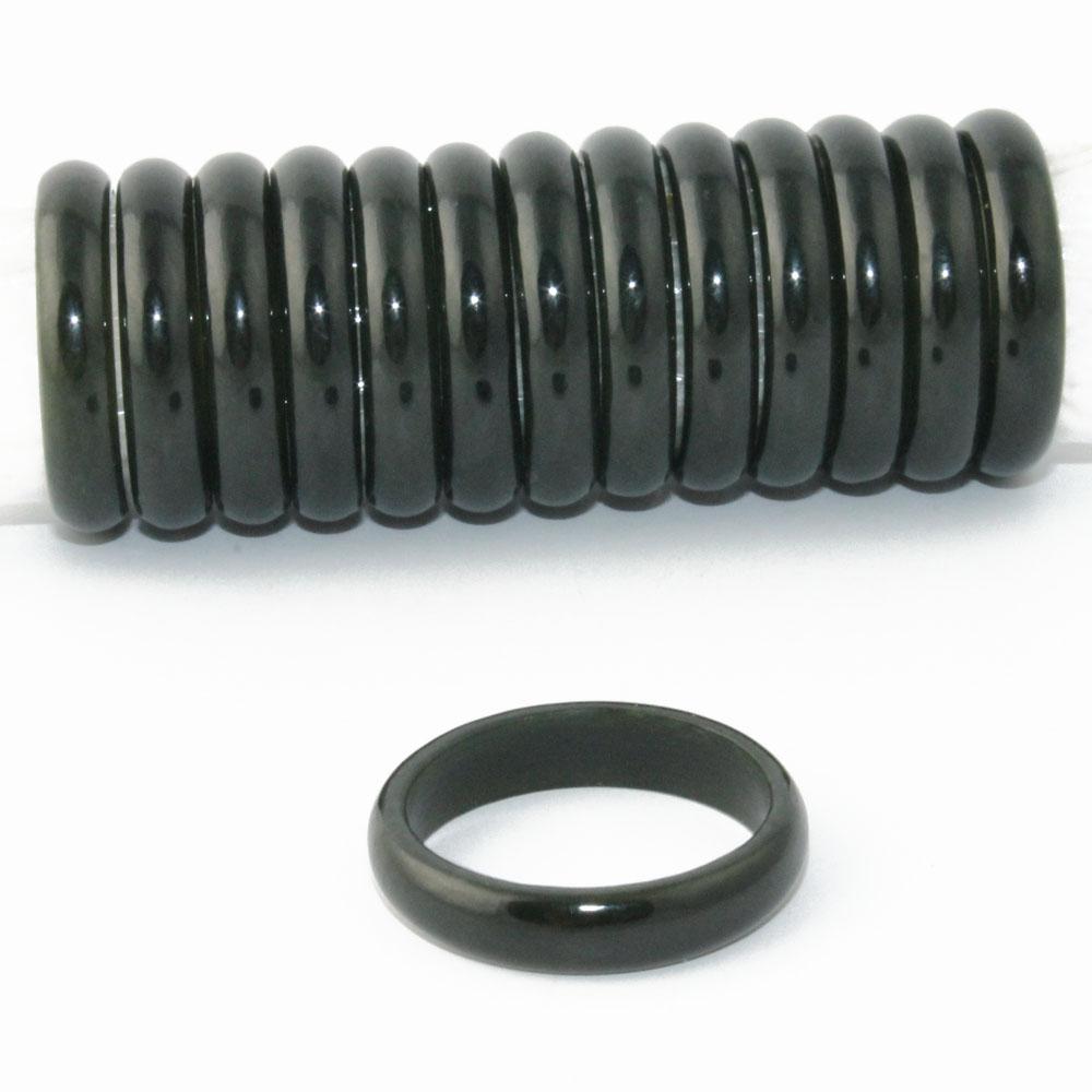 Narrow Band Ring, Black Jade