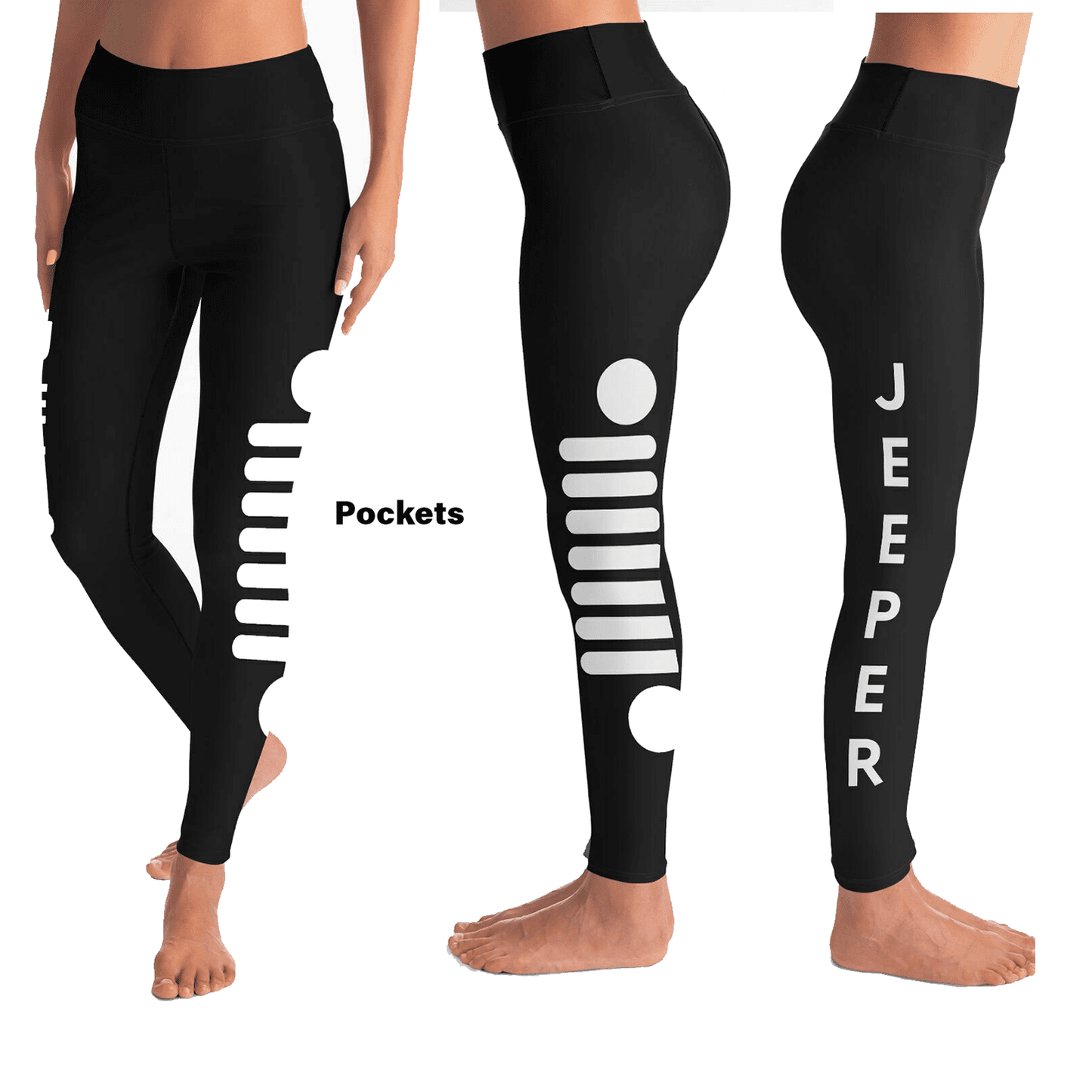 Jeeper Jeep Grill Black and White and Pockets Reflective or Glitter