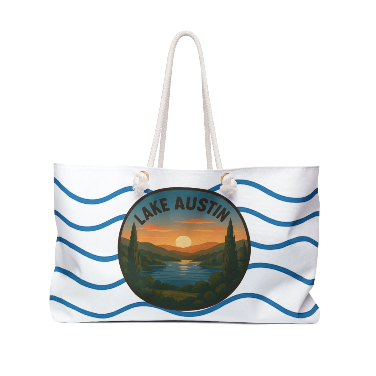 Lake Austin Weekender Bag White | Travel Tote, Beach Bag, Vacation Essentials, Escape Bag, Lake Life Carryall