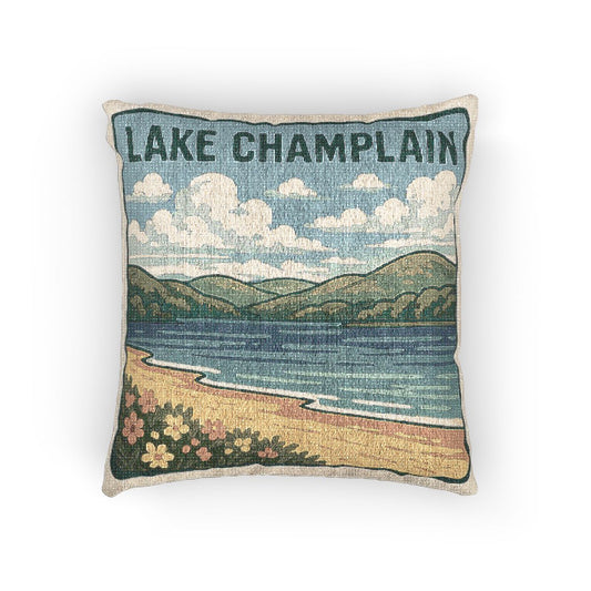 Lake Champlain Woven Pillow | Rustic Home Decor, Nature Accent, Lake House Gift, Boho Living Room Accessory, Cozy Cabin Decor