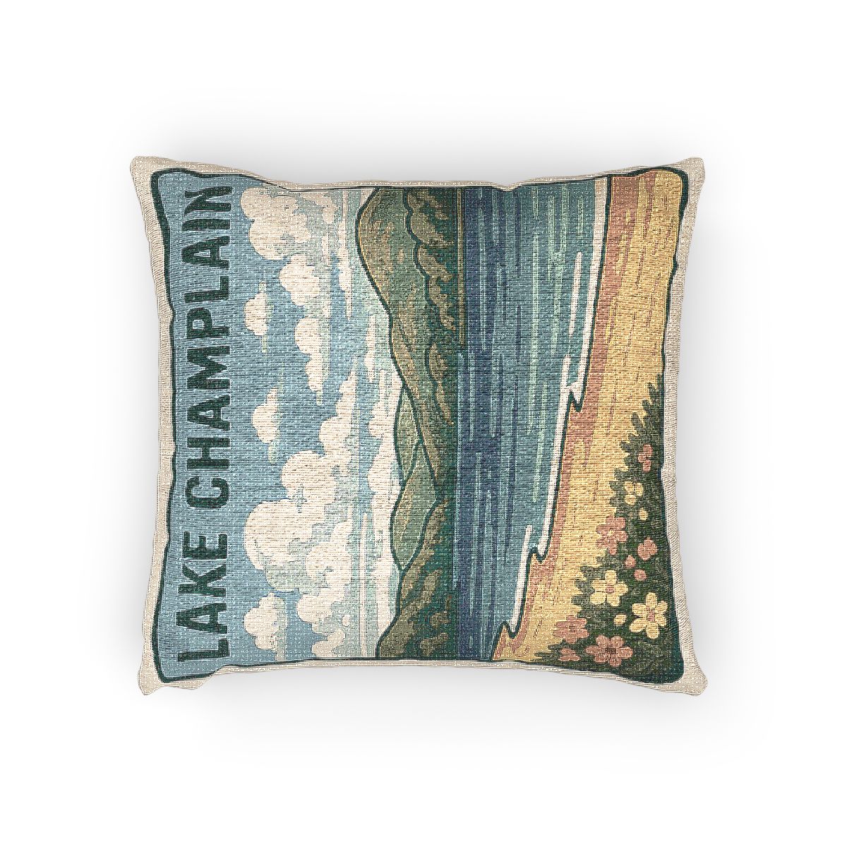 Lake Champlain Woven Pillow | Rustic Home Decor, Nature Accent, Lake House Gift, Boho Living Room Accessory, Cozy Cabin Decor