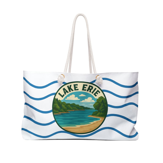Lake Erie Weekender Bag White | Travel Tote, Beach Bag, Vacation Essentials, Escape Bag, Lake Life Carryall
