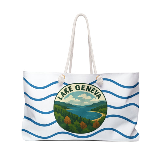 Lake Geneva Weekender Bag White | Travel Tote, Beach Bag, Vacation Essentials, Escape Bag, Lake Life Carryall