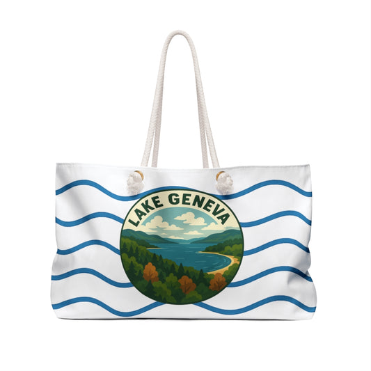 Lake Geneva Weekender Bag White | Travel Tote, Beach Bag, Vacation Essentials, Escape Bag, Lake Life Carryall