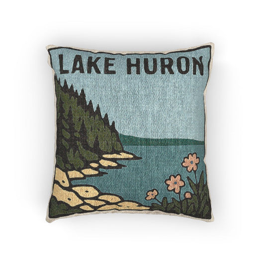 Lake Huron Woven Pillow | Rustic Home Decor, Nature Accent, Lake House Gift, Boho Living Room Accessory, Cozy Cabin Decor