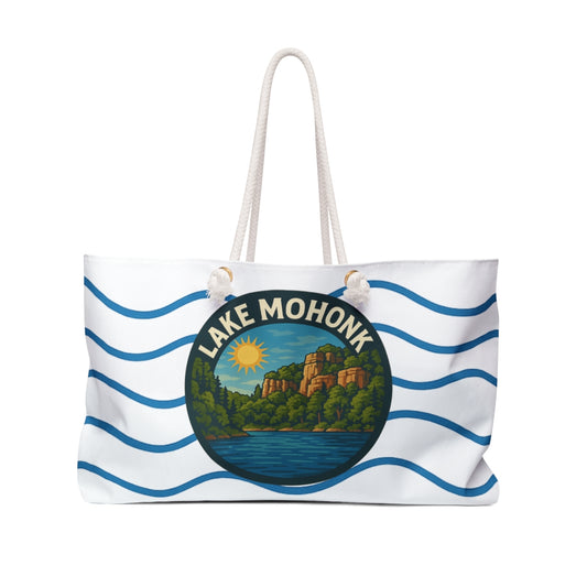 Lake Mohonk Weekender Bag White | Travel Tote, Beach Bag, Vacation Essentials, Escape Bag, Lake Life Carryall