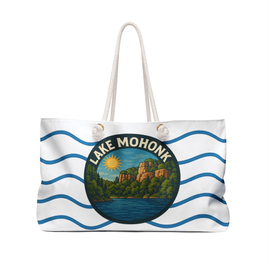 Lake Mohonk Weekender Bag White | Travel Tote, Beach Bag, Vacation Essentials, Escape Bag, Lake Life Carryall