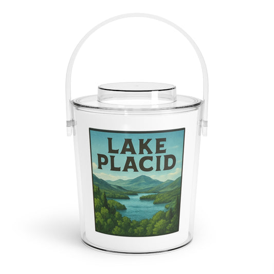 Lake Placid Charming Lake House Ice Bucket with Tongs, Summer Party Essential, Outdoor Gatherings, Vintage Lake Decor, Unique Gifts for Hosts