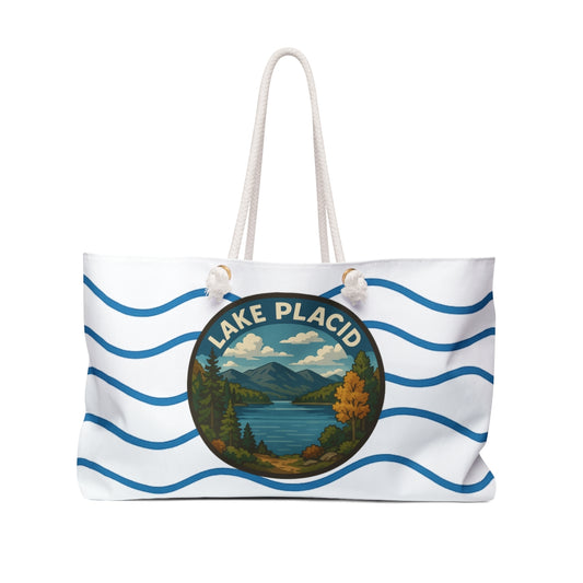 Lake Placid Weekender Bag White | Travel Tote, Beach Bag, Vacation Essentials, Escape Bag, Lake Life Carryall