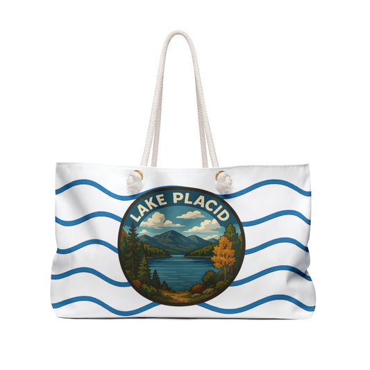 Lake Placid Weekender Bag White | Travel Tote, Beach Bag, Vacation Essentials, Escape Bag, Lake Life Carryall