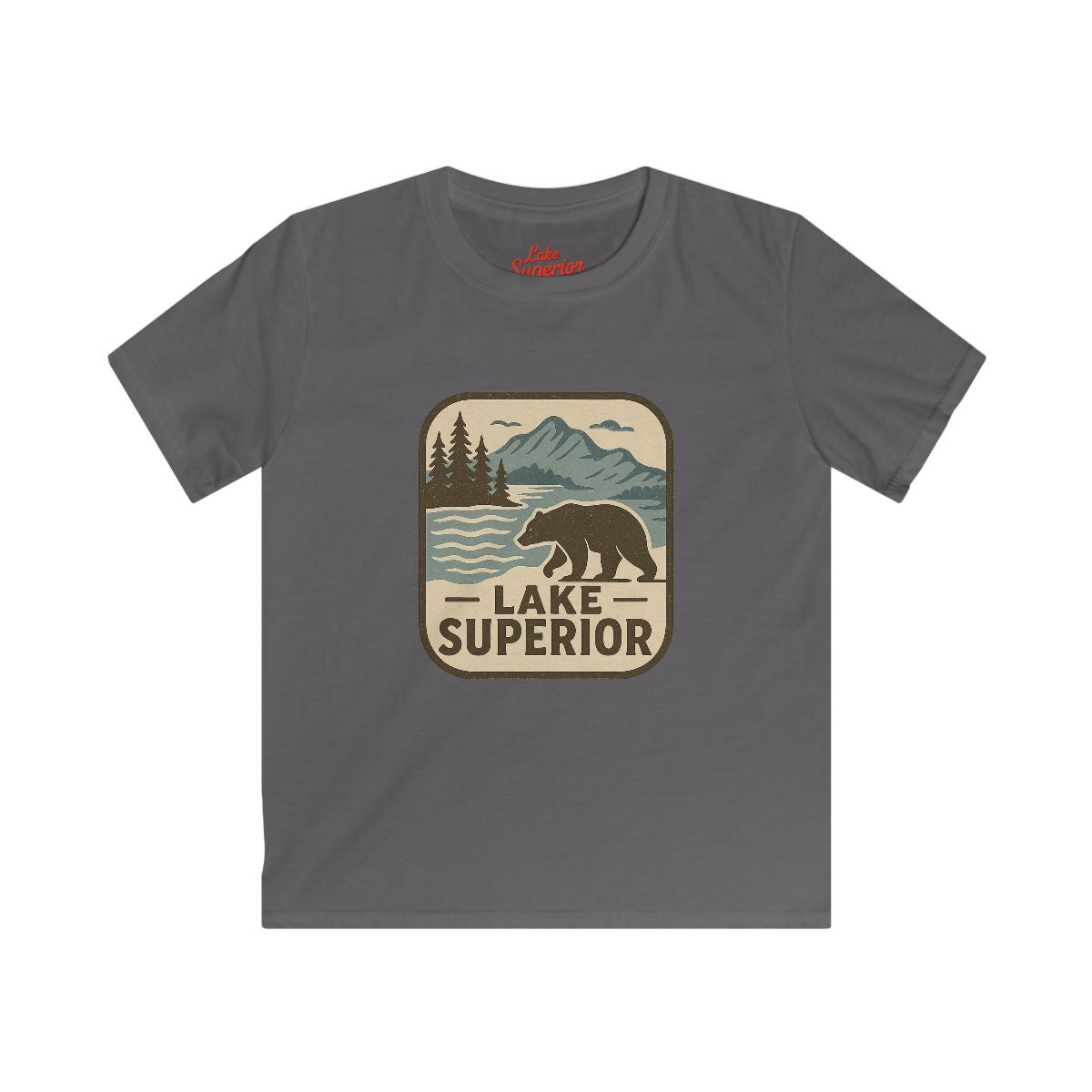 Lake Superior Kids Tee, Softstyle T-Shirt for Children, Summer Adventure Shirt, Lake House Gift, Outdoor Fun Apparel
