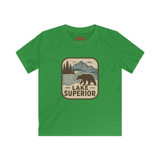 Lake Superior Kids Tee, Softstyle T-Shirt for Children, Summer Adventure Shirt, Lake House Gift, Outdoor Fun Apparel