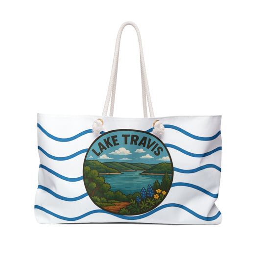 Lake Travis Weekender Bag White | Travel Tote, Beach Bag, Vacation Essentials, Escape Bag, Lake Life Carryall