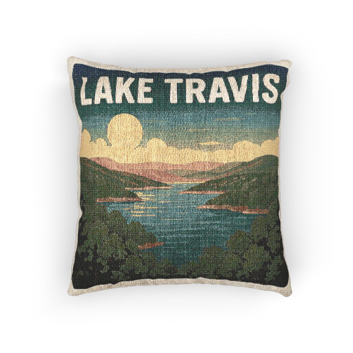 Lake Travis Woven Pillow | Rustic Home Decor, Nature Accent, Lake House Gift, Boho Living Room Accessory, Cozy Cabin Decor