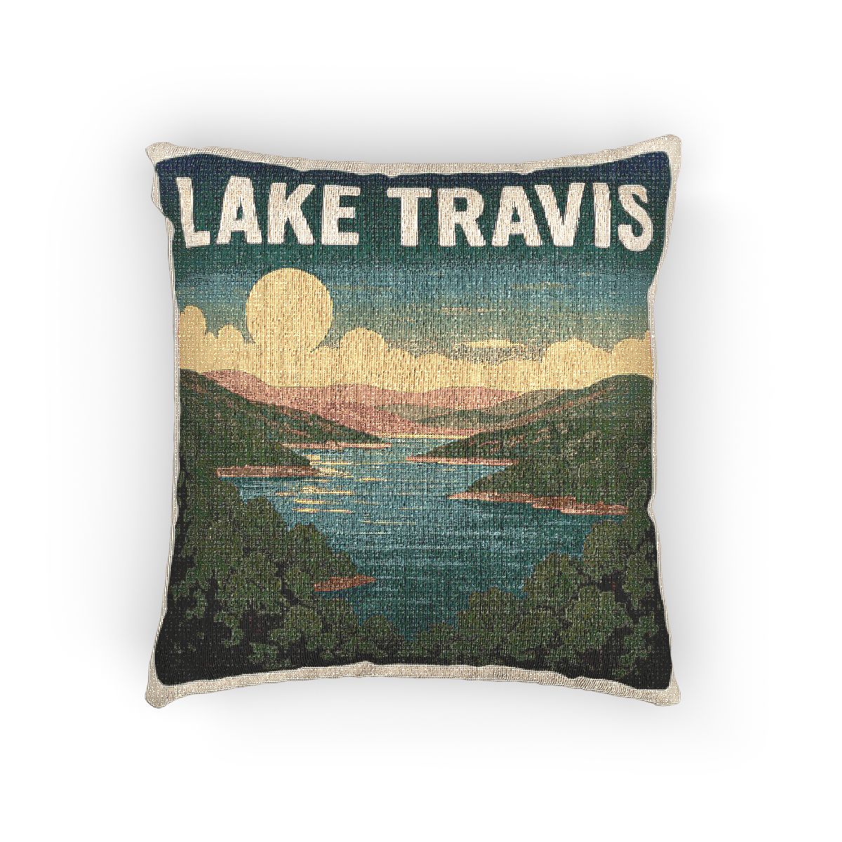 Lake Travis Woven Pillow | Rustic Home Decor, Nature Accent, Lake House Gift, Boho Living Room Accessory, Cozy Cabin Decor
