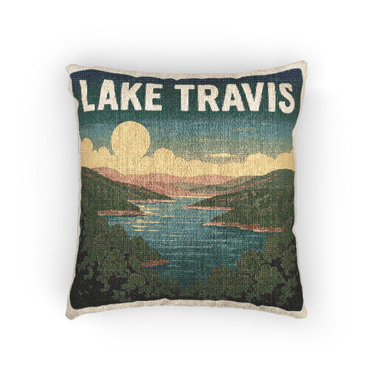 Lake Travis Woven Pillow | Rustic Home Decor, Nature Accent, Lake House Gift, Boho Living Room Accessory, Cozy Cabin Decor
