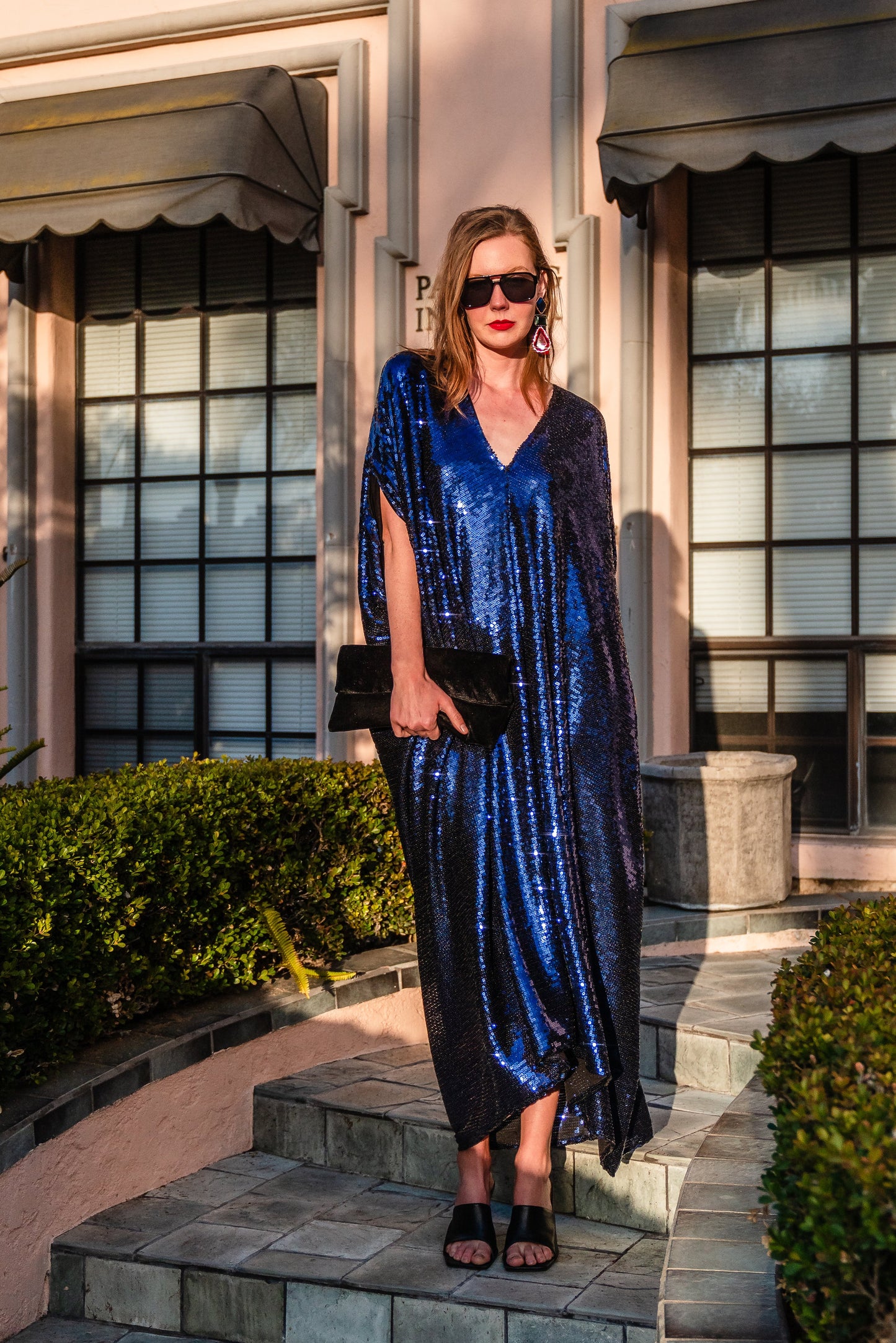Night Sapphire Sequin Caftan Kaftan Dress