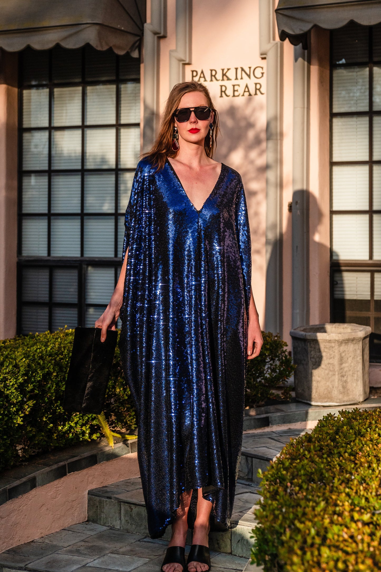 Night Sapphire Sequin Caftan Kaftan Dress