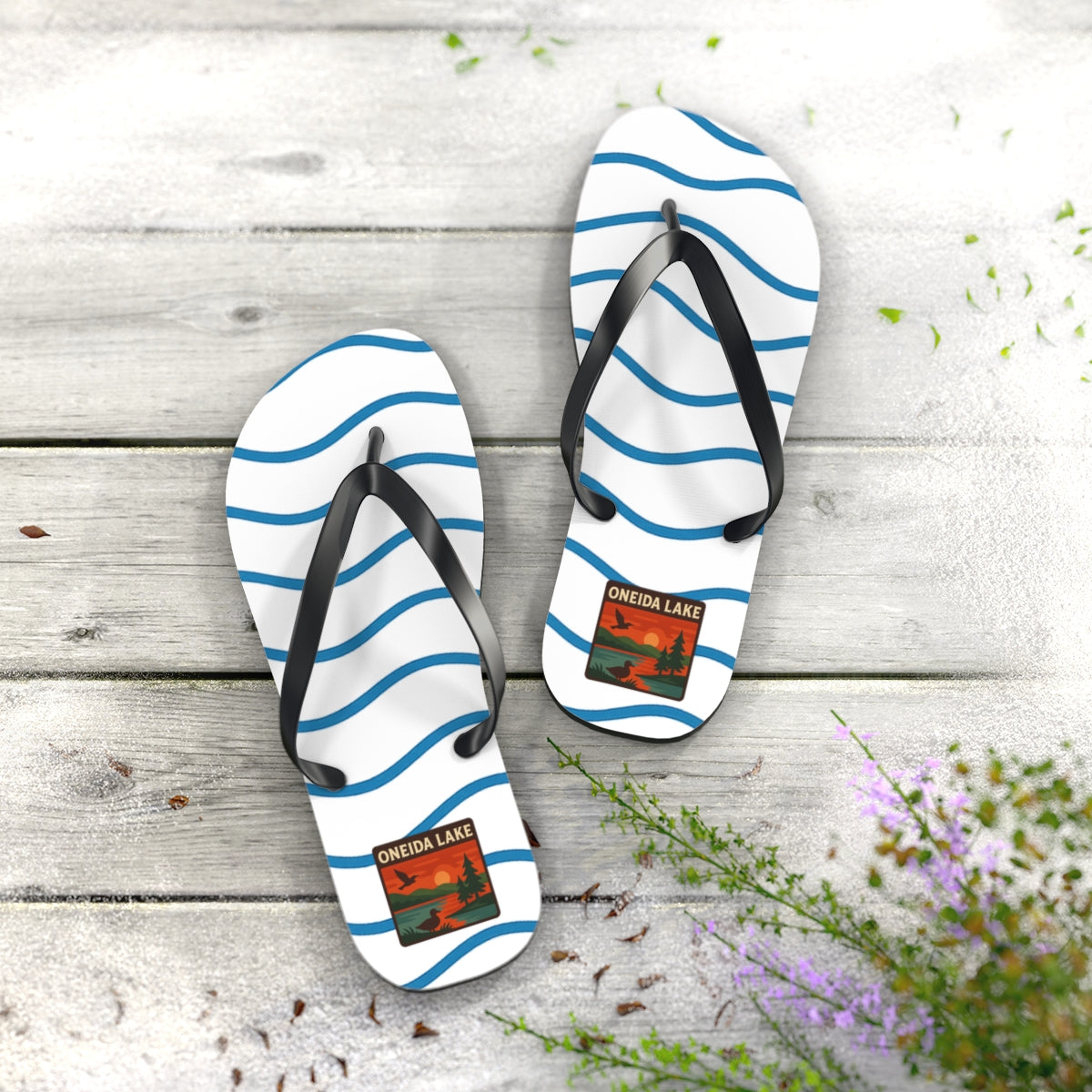 Oneida Lake Beachy Vibes Flip Flops - Summer Sandals, Poolside Footwear, Vacation Essentials, Casual Summer Shoes, Beach Accessories