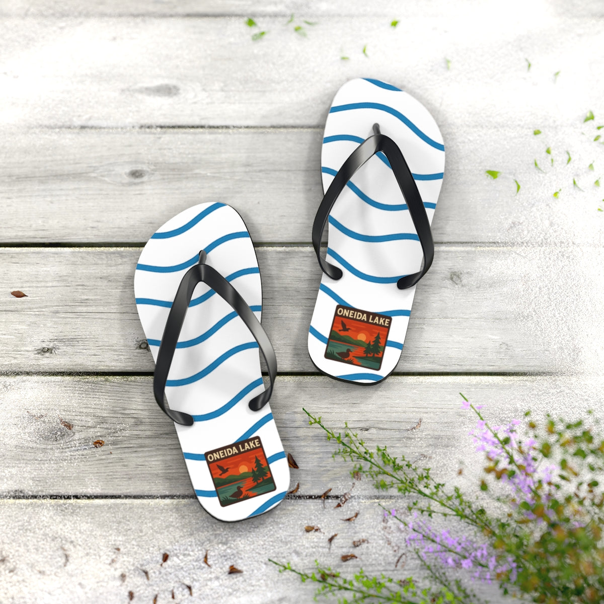 Oneida Lake Beachy Vibes Flip Flops - Summer Sandals, Poolside Footwear, Vacation Essentials, Casual Summer Shoes, Beach Accessories