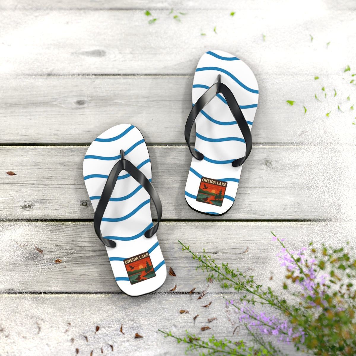 Oneida Lake Beachy Vibes Flip Flops - Summer Sandals, Poolside Footwear, Vacation Essentials, Casual Summer Shoes, Beach Accessories