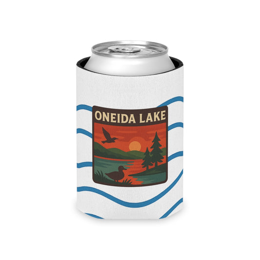 Oneida Lake Can Cooler | Vintage Lake House Drink Holder, Outdoor Party Favor, Moose Design, Camping Gear, Summer BBQ Essential