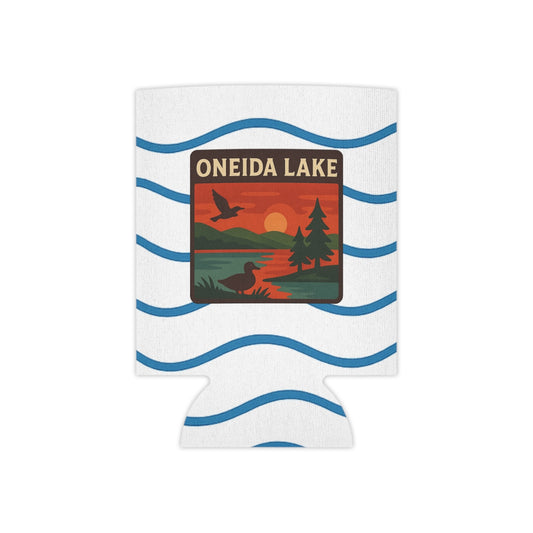Oneida Lake Can Cooler | Vintage Lake House Drink Holder, Outdoor Party Favor, Moose Design, Camping Gear, Summer BBQ Essential