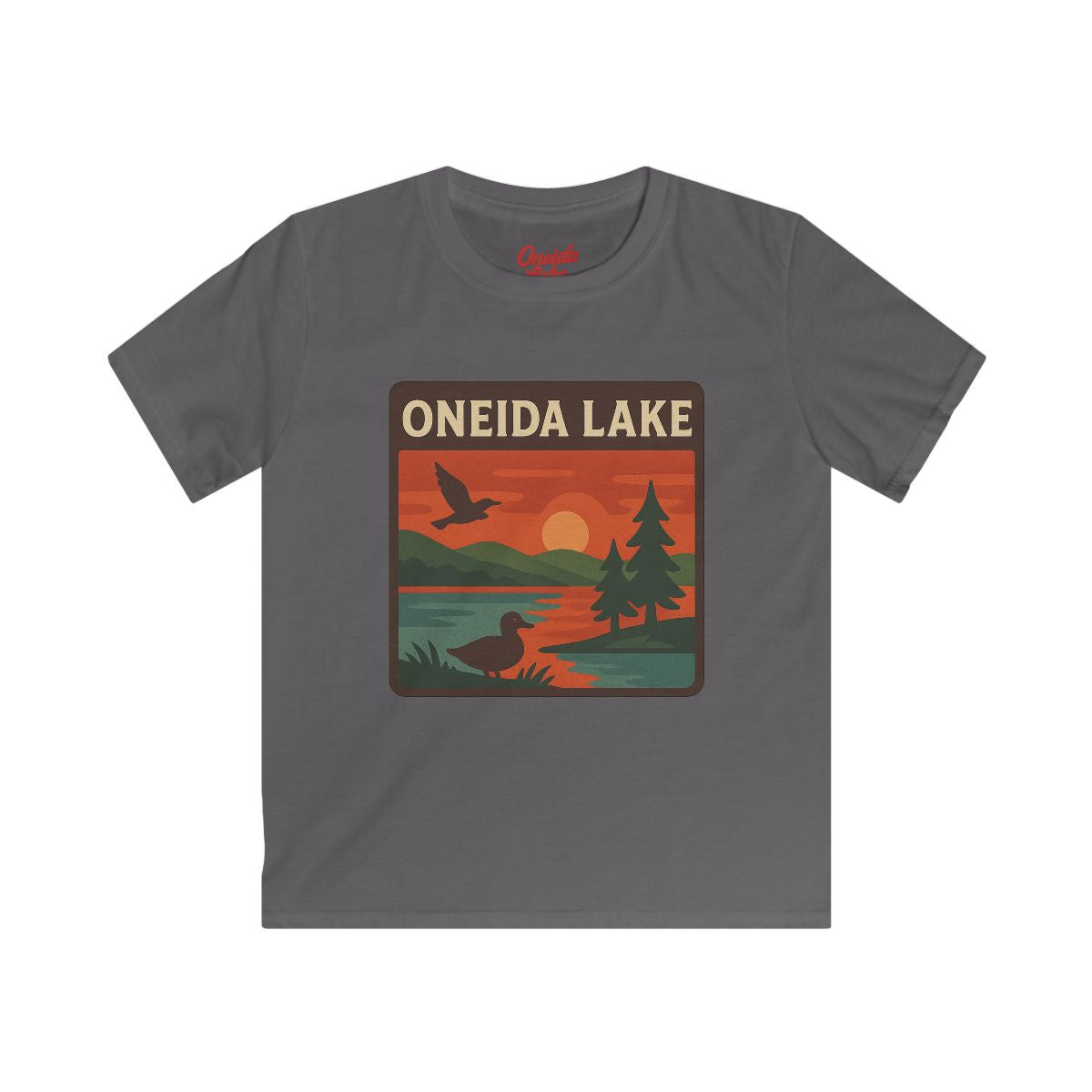 Oneida Lake Kids Tee, Softstyle T-Shirt for Children, Summer Adventure Shirt, Lake House Gift, Outdoor Fun Apparel
