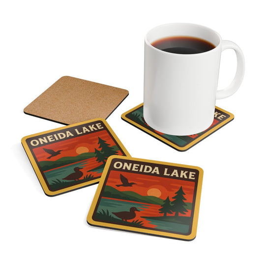 Oneida Lake Rustic Cork Coaster Set, Nature Decor, Coasters, Cabin Decor, Gift for Homeowners, Scenic Coasters