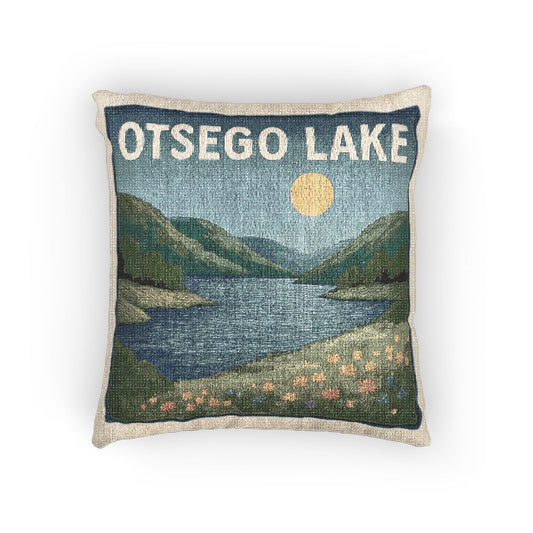 Otsego Lake Woven Pillow | Rustic Home Decor, Nature Accent, Lake House Gift, Boho Living Room Accessory, Cozy Cabin Decor