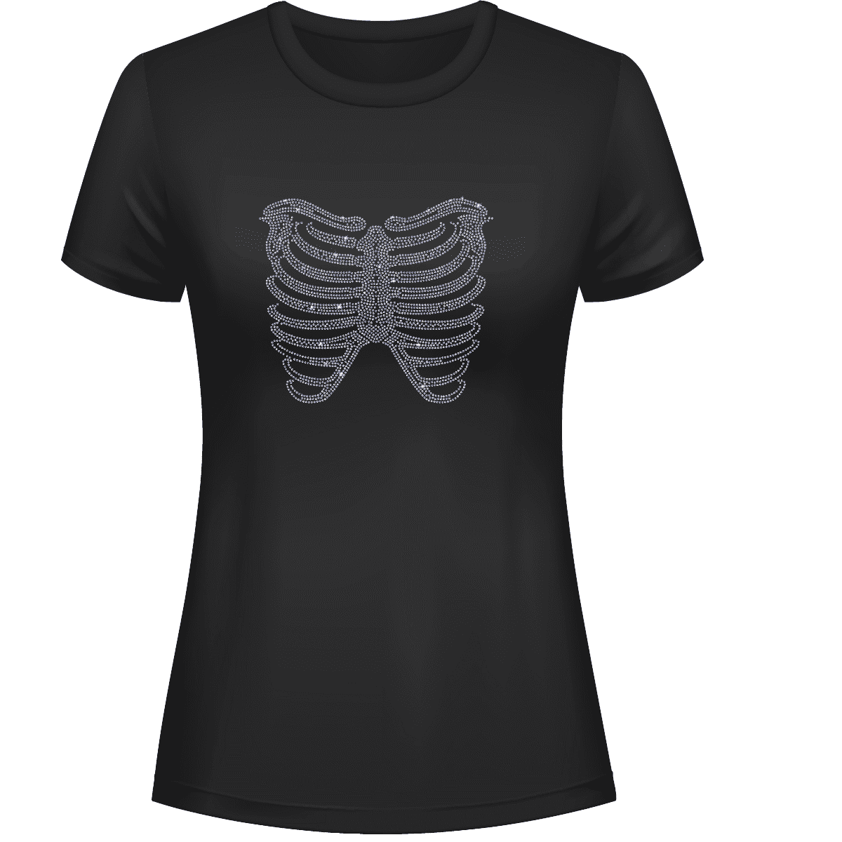 Rhinestone Rib Cage Tee Shirt Crew Neck, V Neck, Long Sleeve