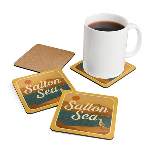 Salton Sea Rustic Cork Coaster Set, Nature Decor, Coasters, Cabin Decor, Gift for Homeowners, Scenic Coasters