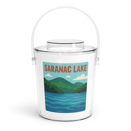 Saranac Lake Charming Lake House Ice Bucket with Tongs, Summer Party Essential, Outdoor Gatherings, Vintage Lake Decor, Unique Gifts for Hosts