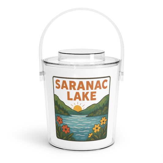 Saranac Lake Charming Lake House Ice Bucket with Tongs, Summer Party Essential, Outdoor Gatherings, Vintage Lake Decor, Unique Gifts for Hosts