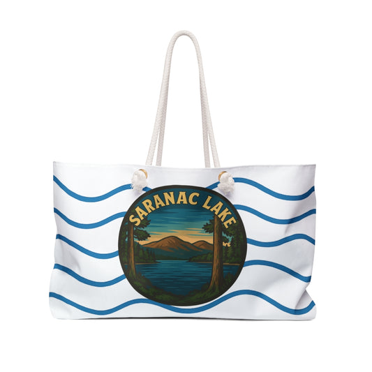 Saranac Lake Weekender Bag White | Travel Tote, Beach Bag, Vacation Essentials, Escape Bag, Lake Life Carryall