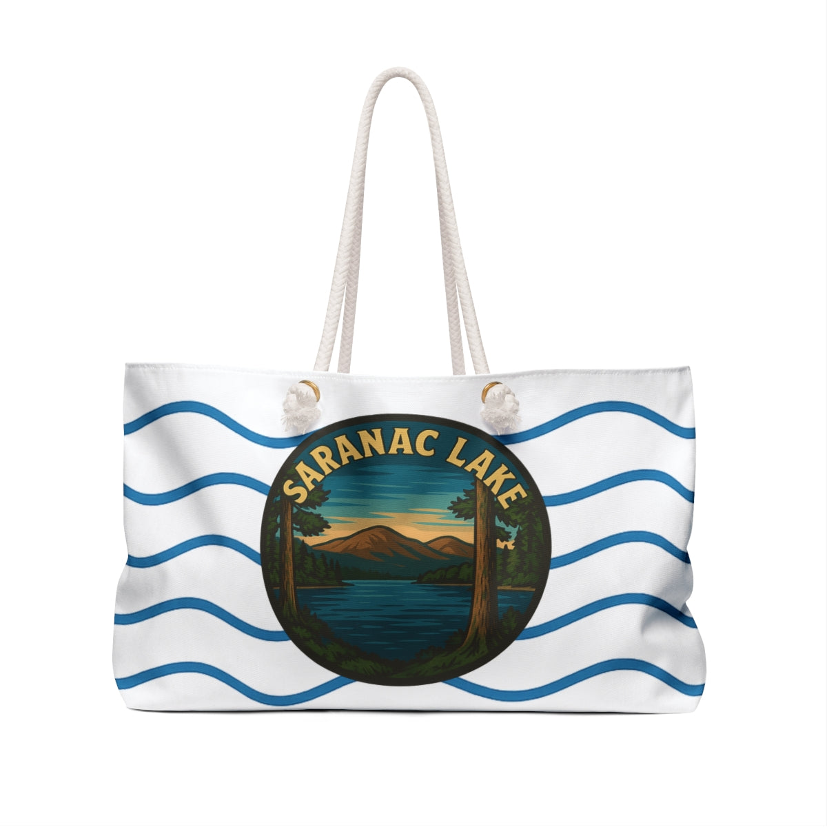 Saranac Lake Weekender Bag White | Travel Tote, Beach Bag, Vacation Essentials, Escape Bag, Lake Life Carryall