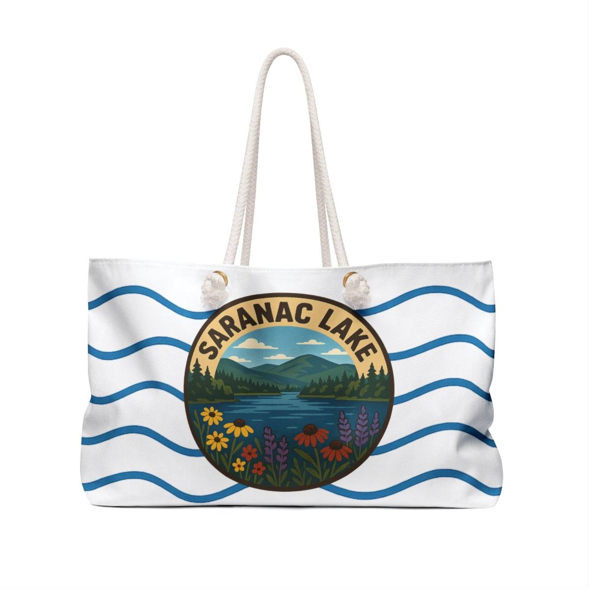 Saranac Lake Weekender Bag White | Travel Tote, Beach Bag, Vacation Essentials, Escape Bag, Lake Life Carryall