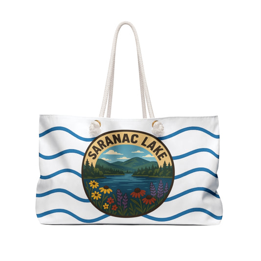 Saranac Lake Weekender Bag White | Travel Tote, Beach Bag, Vacation Essentials, Escape Bag, Lake Life Carryall
