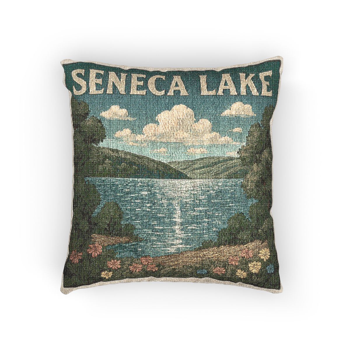 Seneca Lake Woven Pillow | Rustic Home Decor, Nature Accent, Lake House Gift, Boho Living Room Accessory, Cozy Cabin Decor