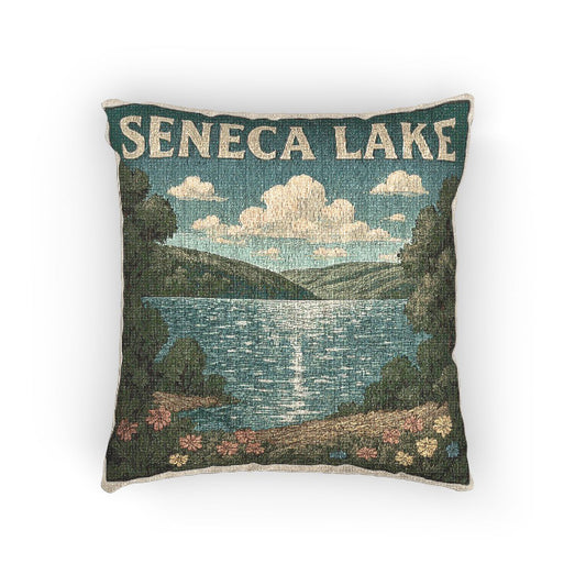 Seneca Lake Woven Pillow | Rustic Home Decor, Nature Accent, Lake House Gift, Boho Living Room Accessory, Cozy Cabin Decor