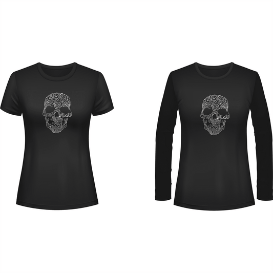 Rhinestone Fancy Skeleton Tee Shirt Crew Neck, V Neck, Long Sleeve