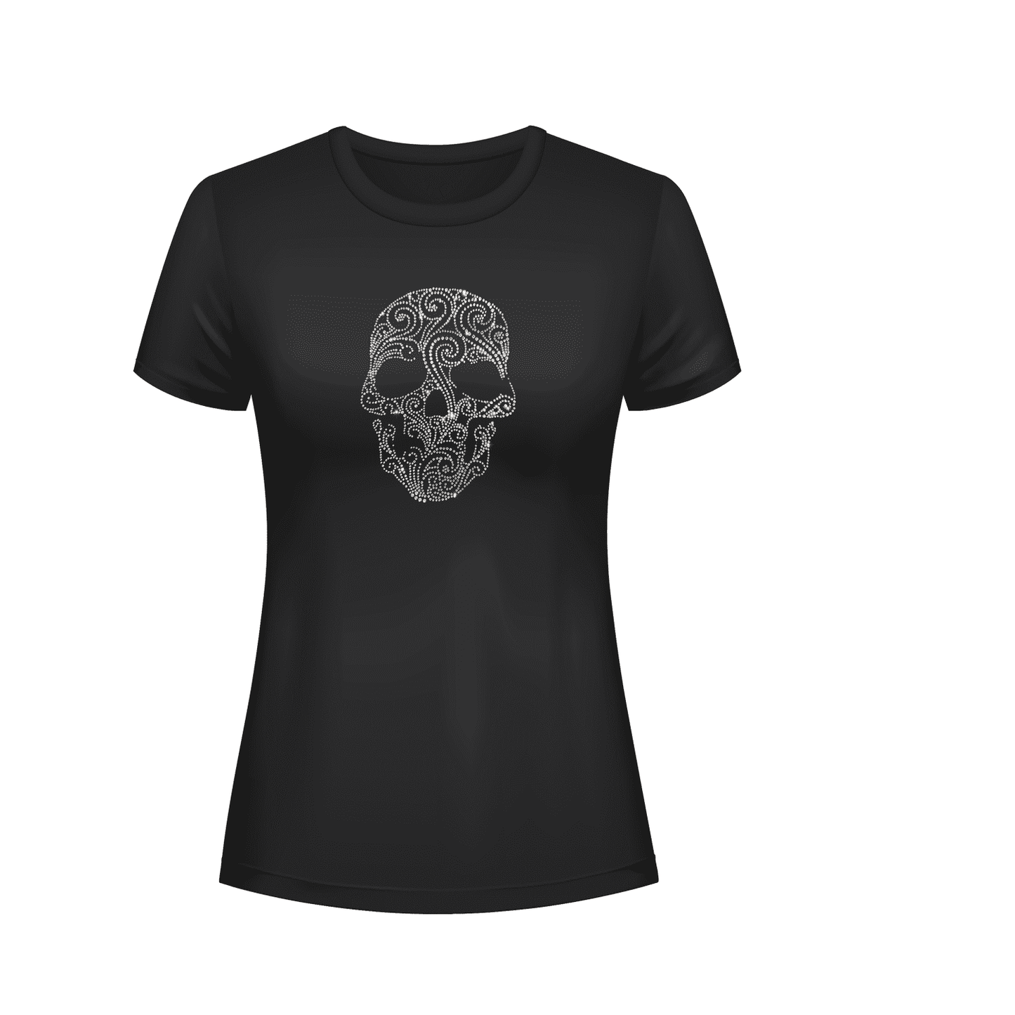 Rhinestone Fancy Skeleton Tee Shirt Crew Neck, V Neck, Long Sleeve