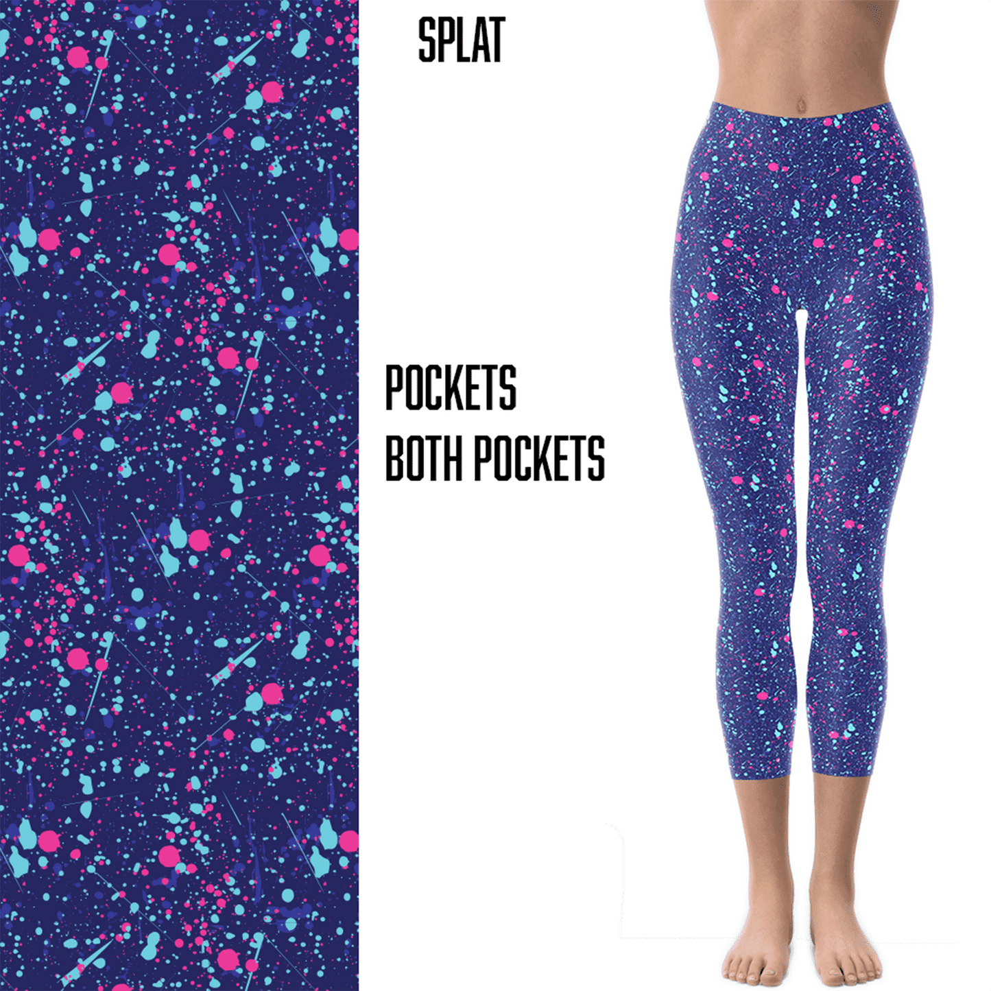 Purple Paint Splat Leggings Capri Length with Pockets