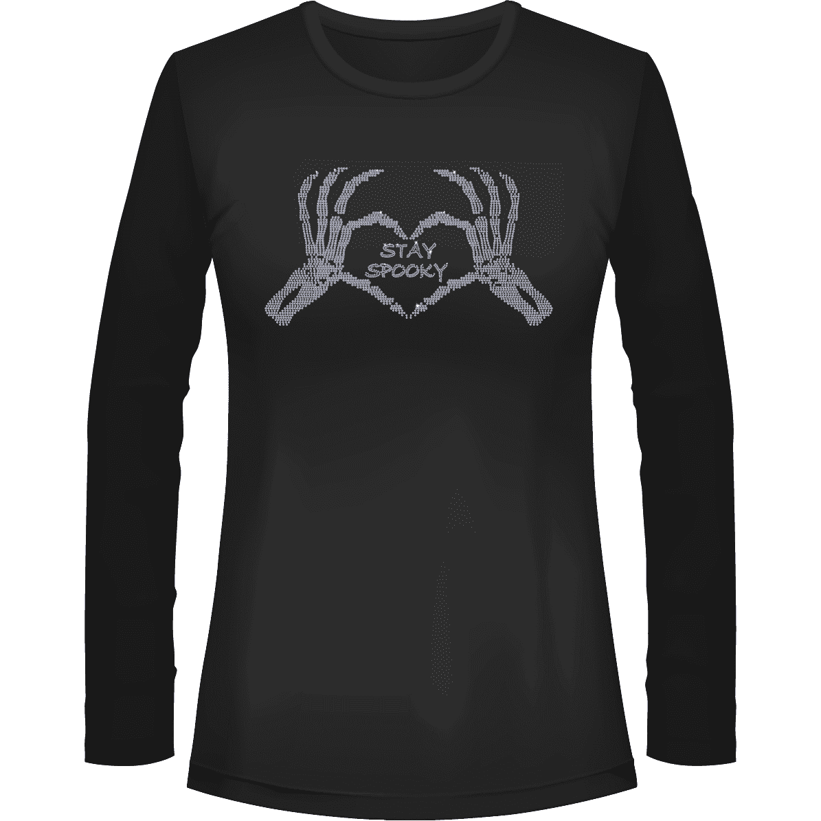 Rhinestone Stay Spooky Tee Shirt Crew Neck, V Neck, Long Sleeve