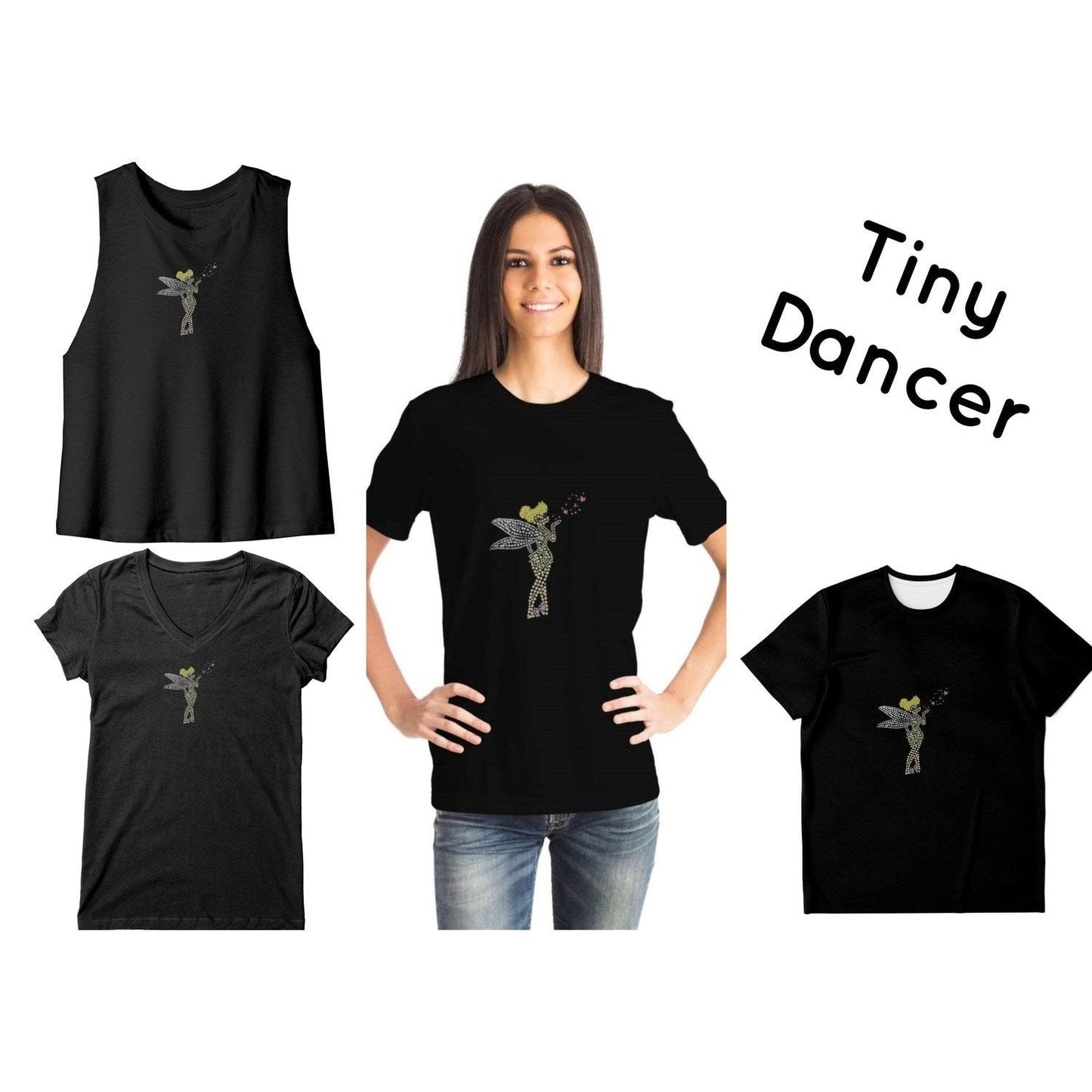 Rhinestone Tiny Dancer Tee Shirt Crew Neck, V Neck, Tank Top