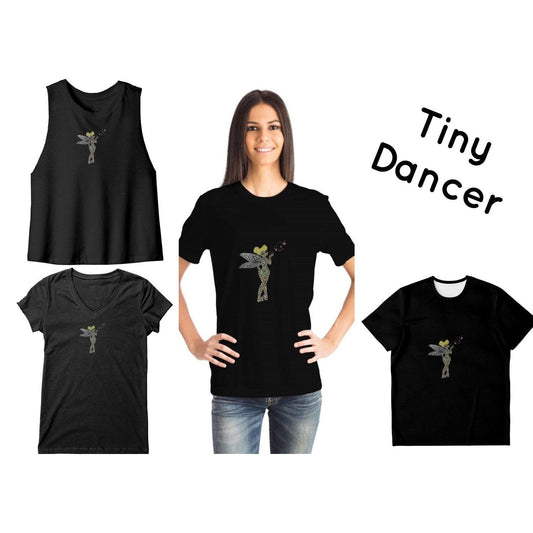 Rhinestone Tiny Dancer Tee Shirt Crew Neck, V Neck, Tank Top