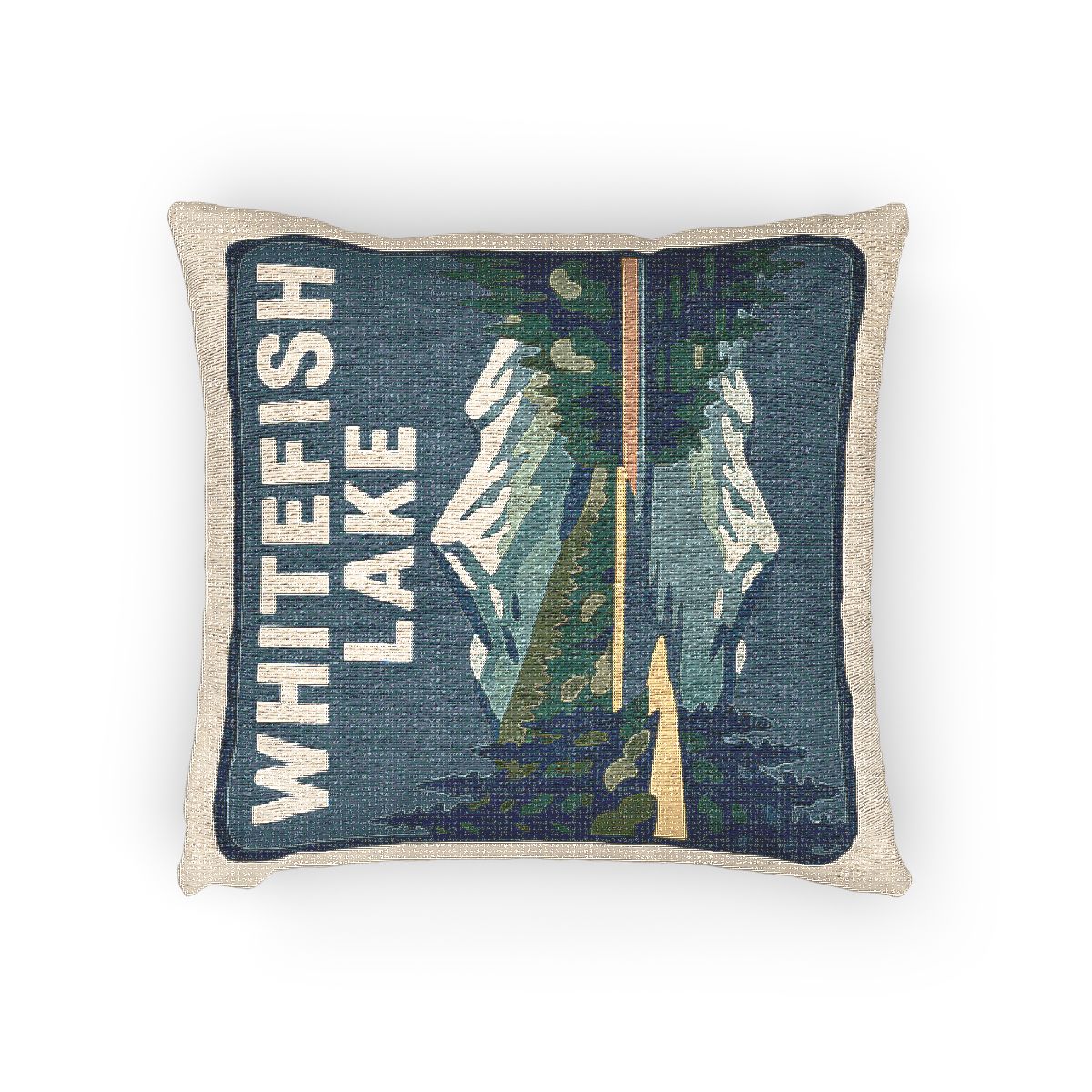 Whitefish Lake Woven Pillow | Rustic Home Decor, Nature Accent, Lake House Gift, Boho Living Room Accessory, Cozy Cabin Decor
